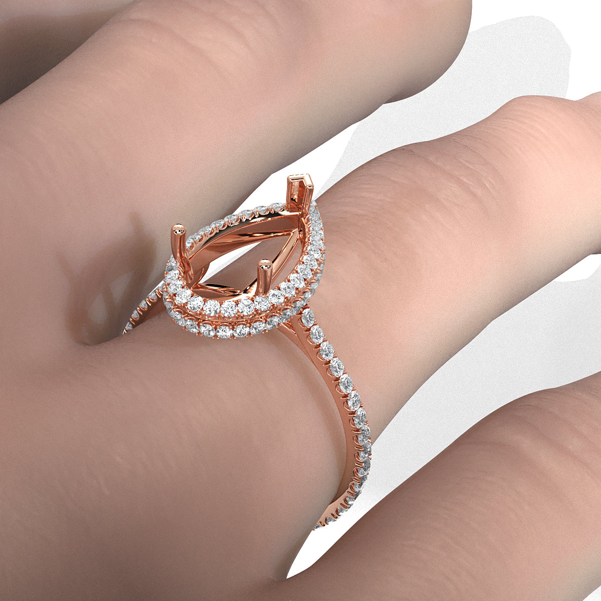 Double Halo Semi Mount Lab Grown Diamond Engagement Ring 0.53 Ct.